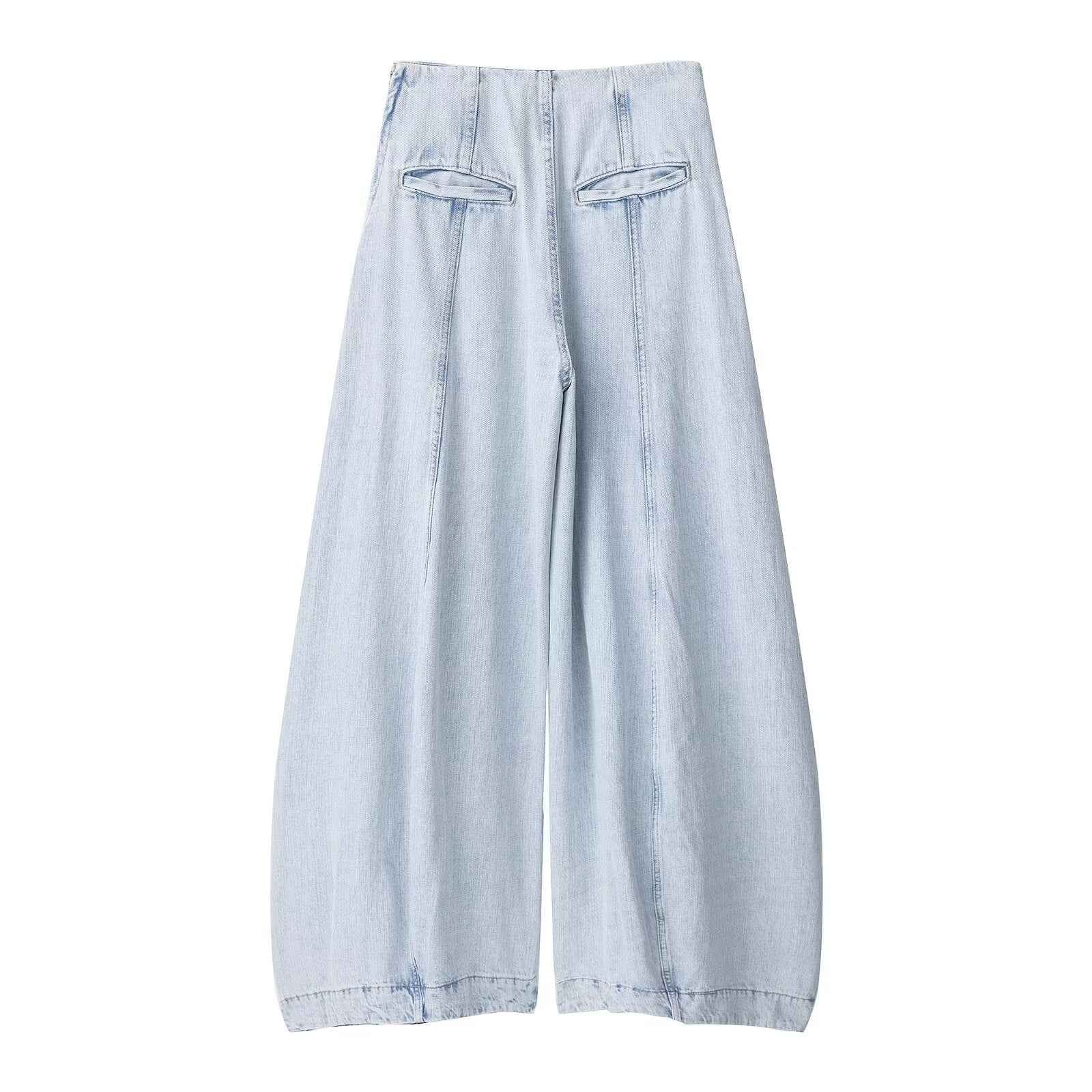 Versatile denim high waisted balloon fit loose pants for women