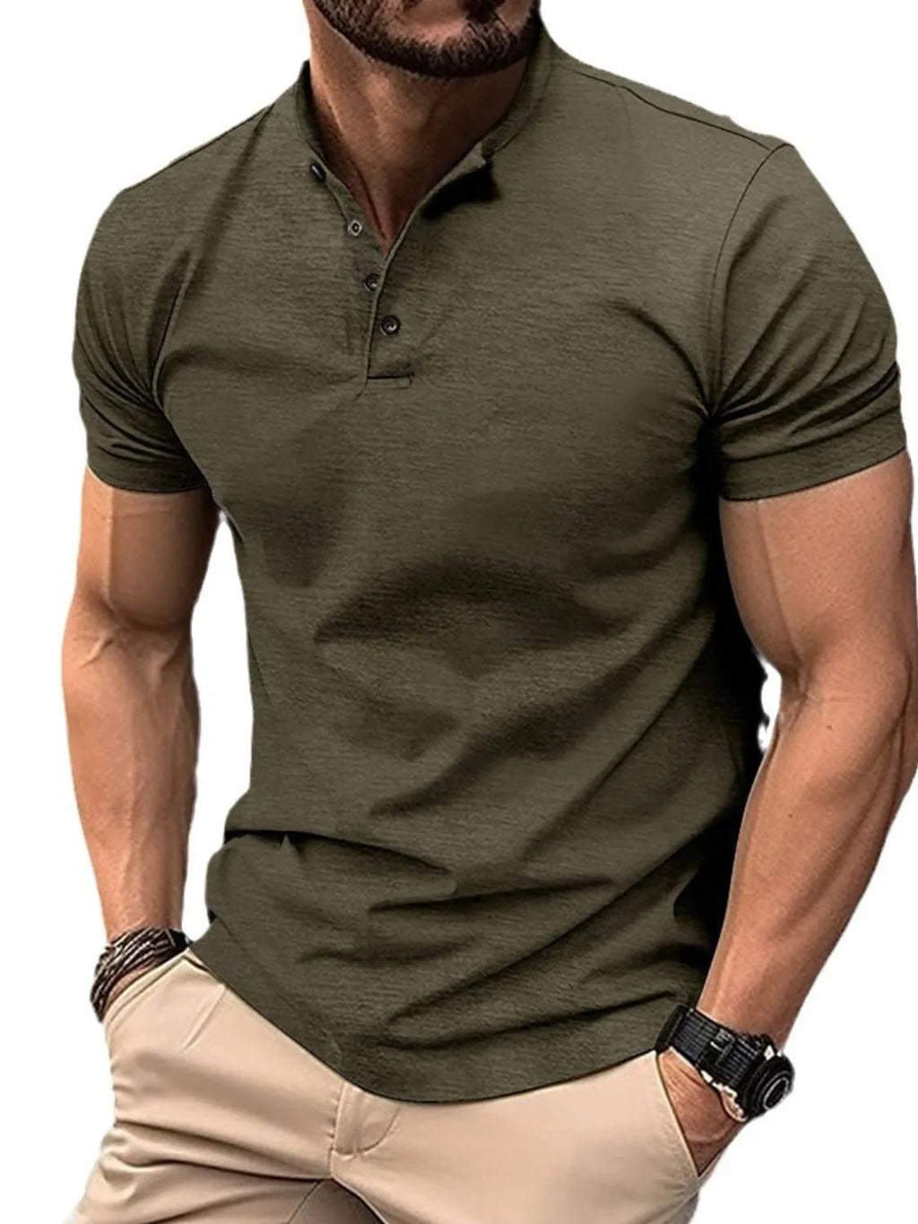 Men's Full Size Button Detail Short Sleeve Polo Plus Size.