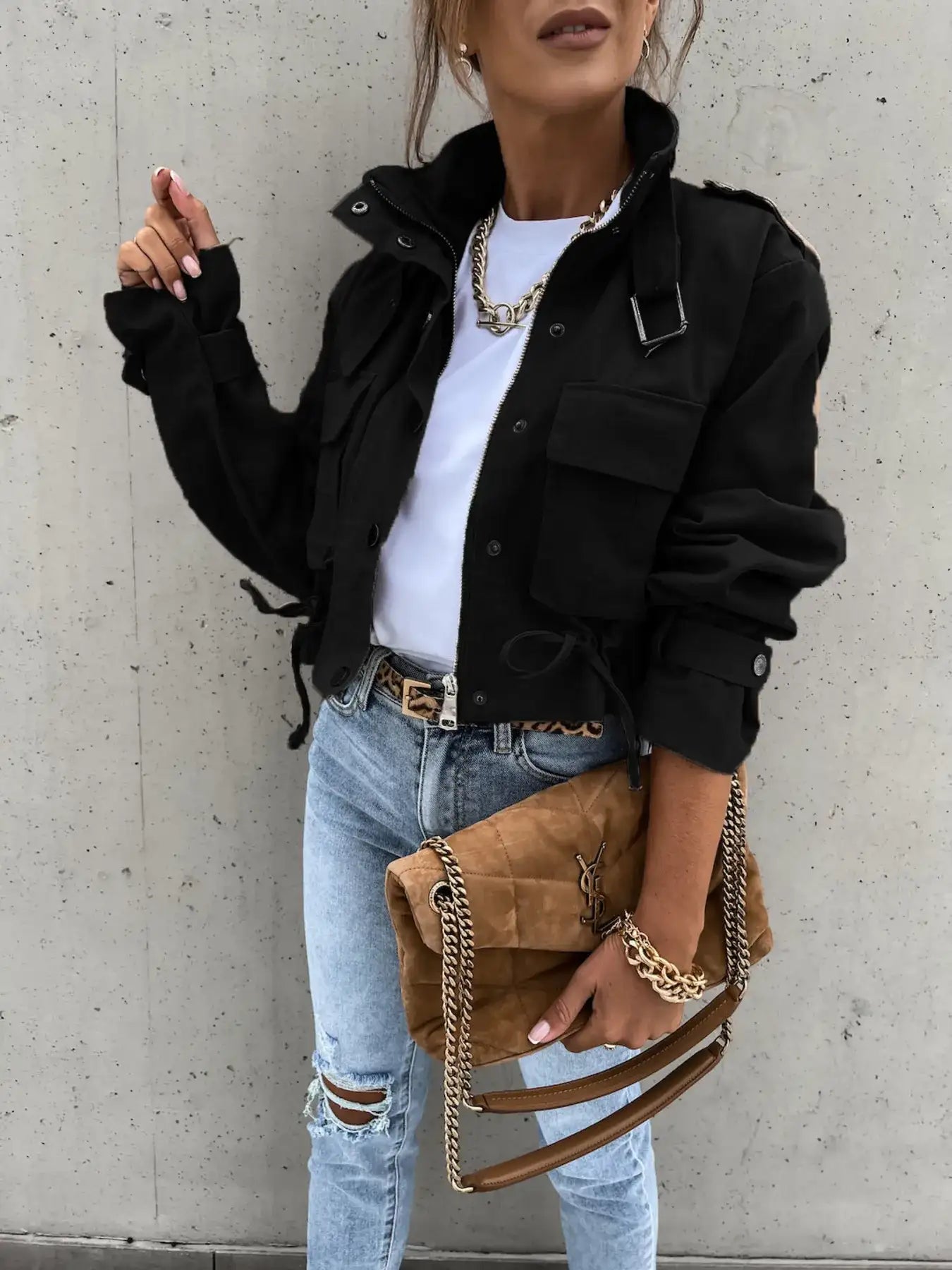 Snap Down Long Sleeve Jacket.