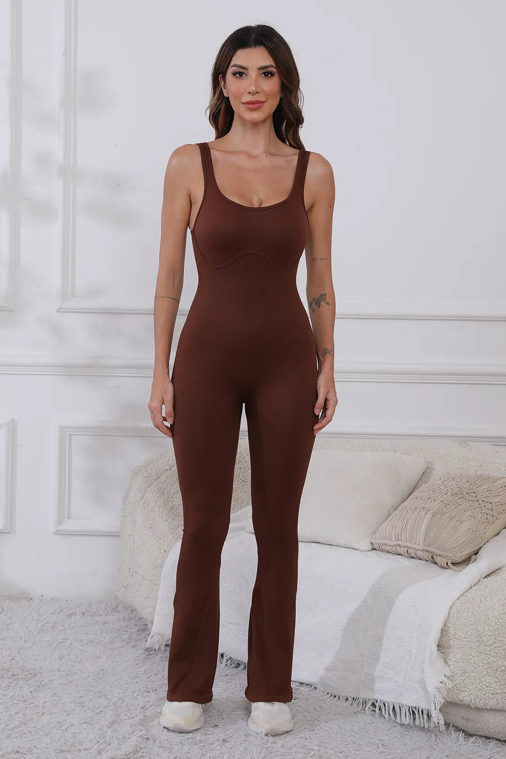 Scoop Neck Wide Strap Active Jumpsuit.