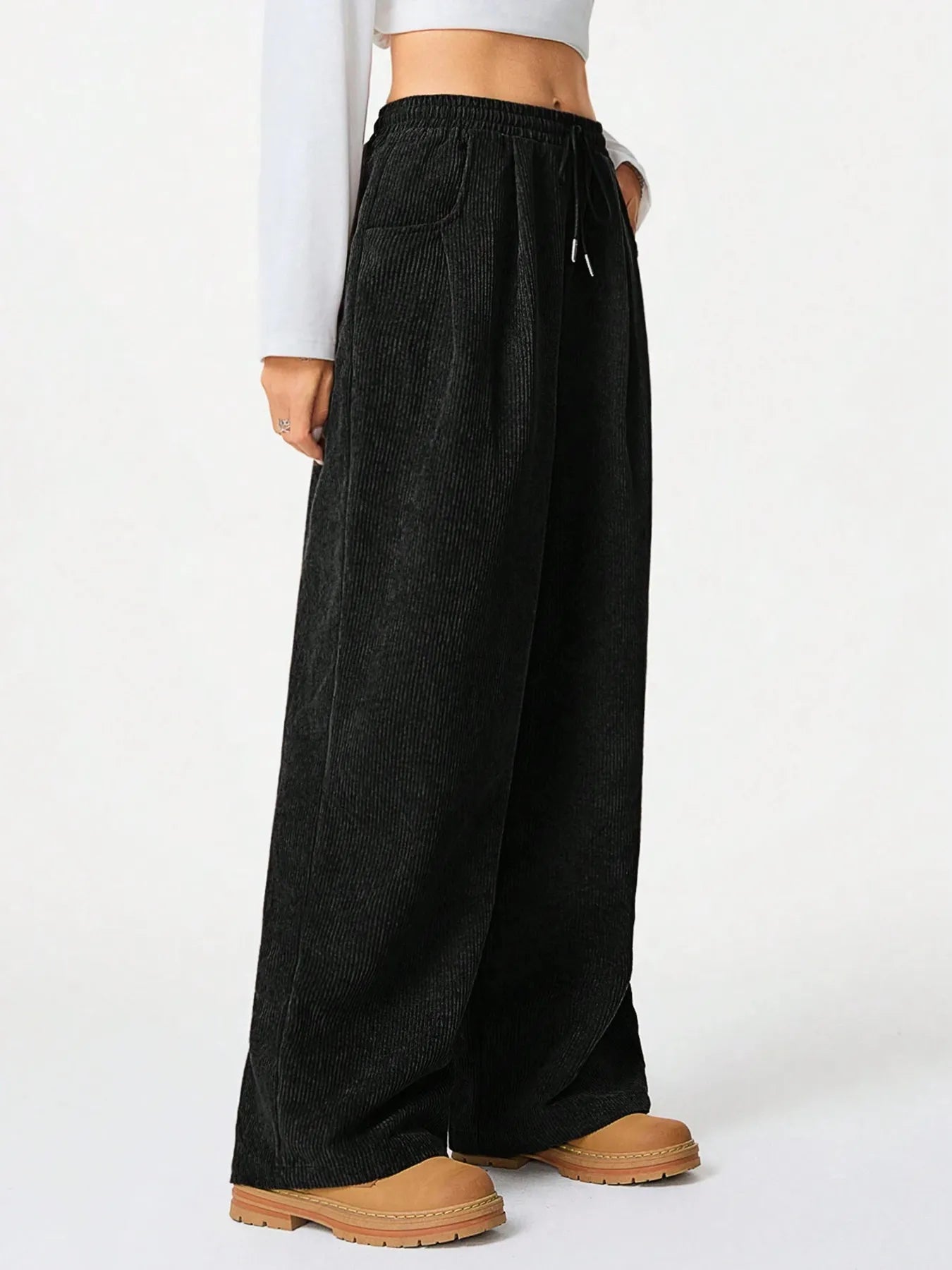 Drawstring Wide Leg Pants.