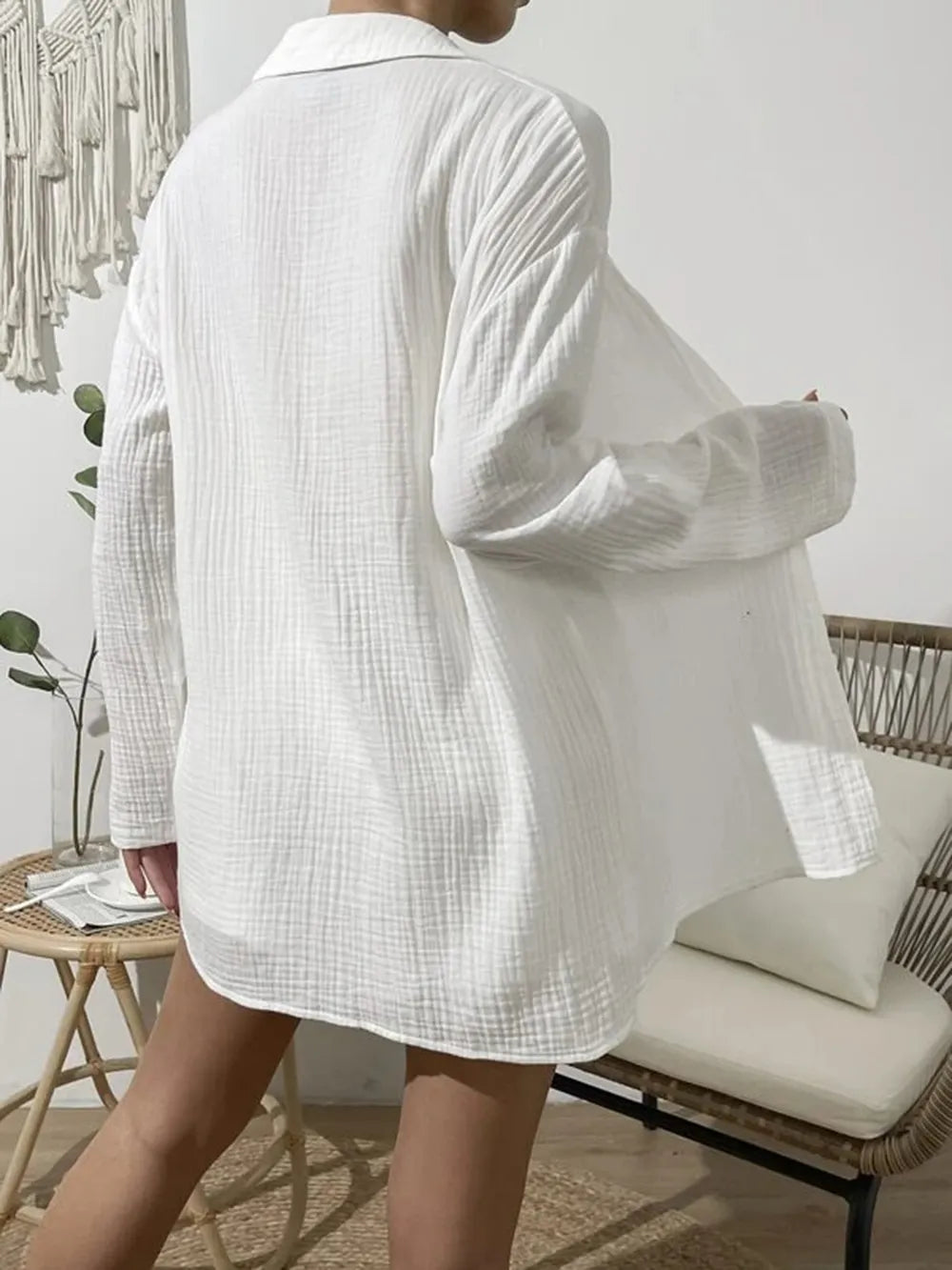 Dropped Shoulder Button Up Top and Elastic Waist Shorts Set - CHIC TB