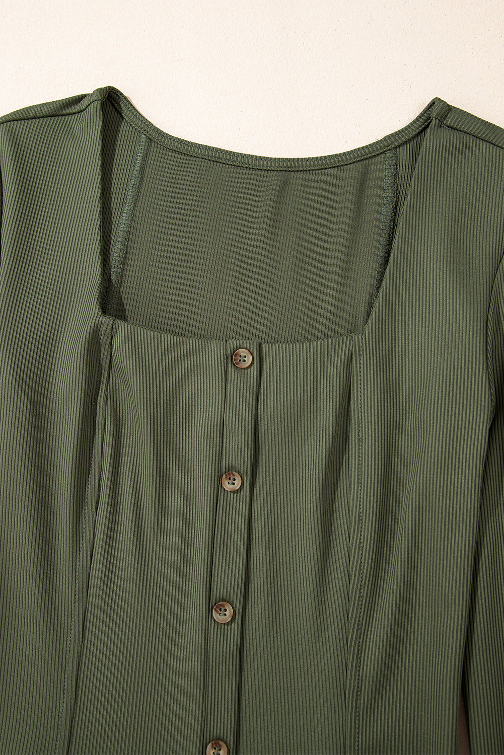 Guacamole Green Rib Knit Square Neck Buttoned Long Sleeve Mini Dress Dear-Lover Dropshipping
