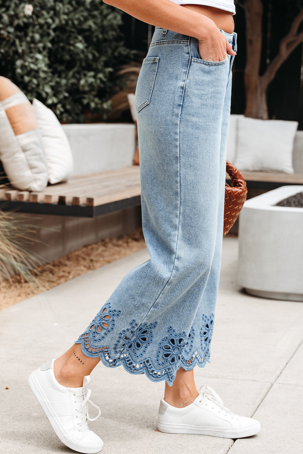 Dusk Blue Embroidered Cropped Wide Leg High Waist Jeans Dear-Lover Dropshipping