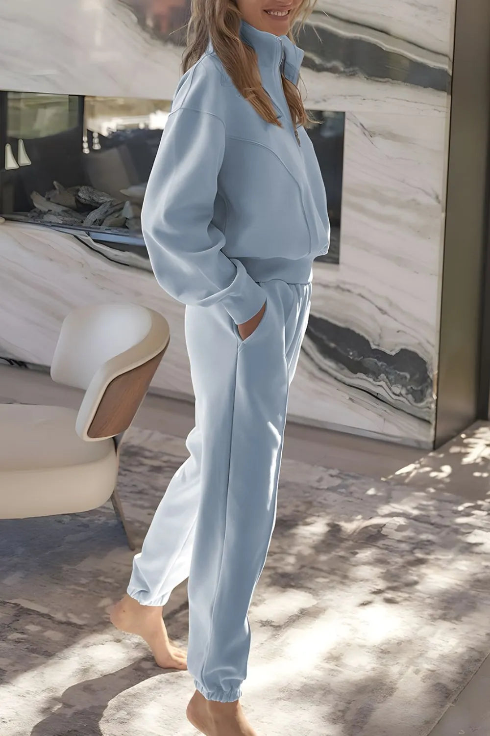 Half Zip Long Sleeve Top and Joggers Set.