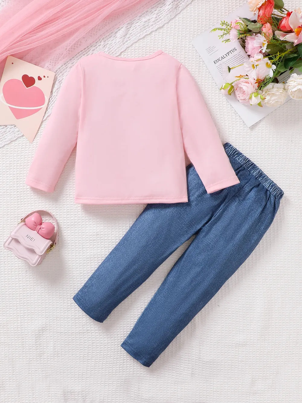 Children's Cartoon Graphic Top and Pants Set.