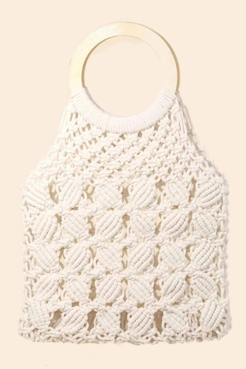 Boho Braided Wooden Top Handle Bag.