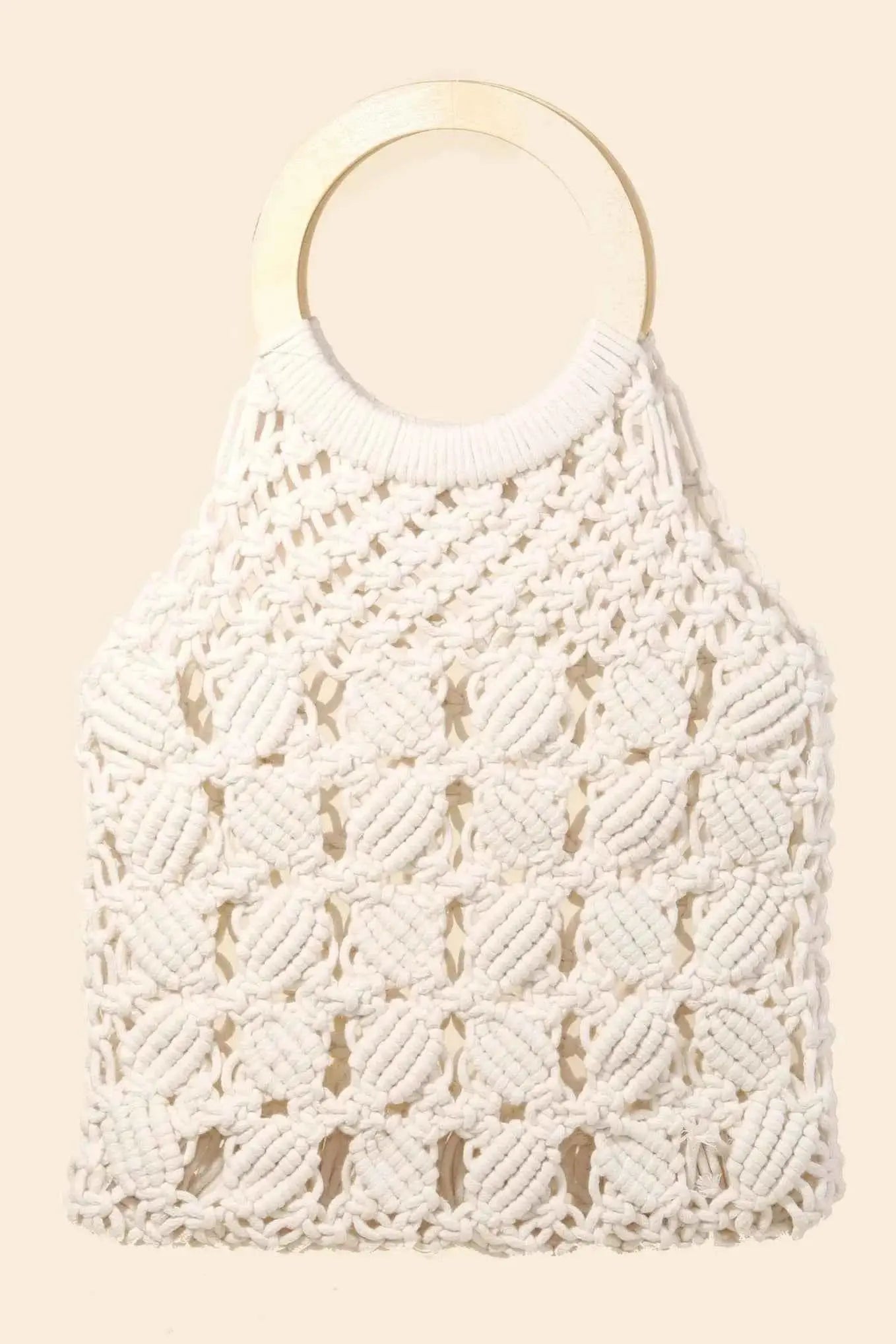 Boho Braided Wooden Top Handle Bag.