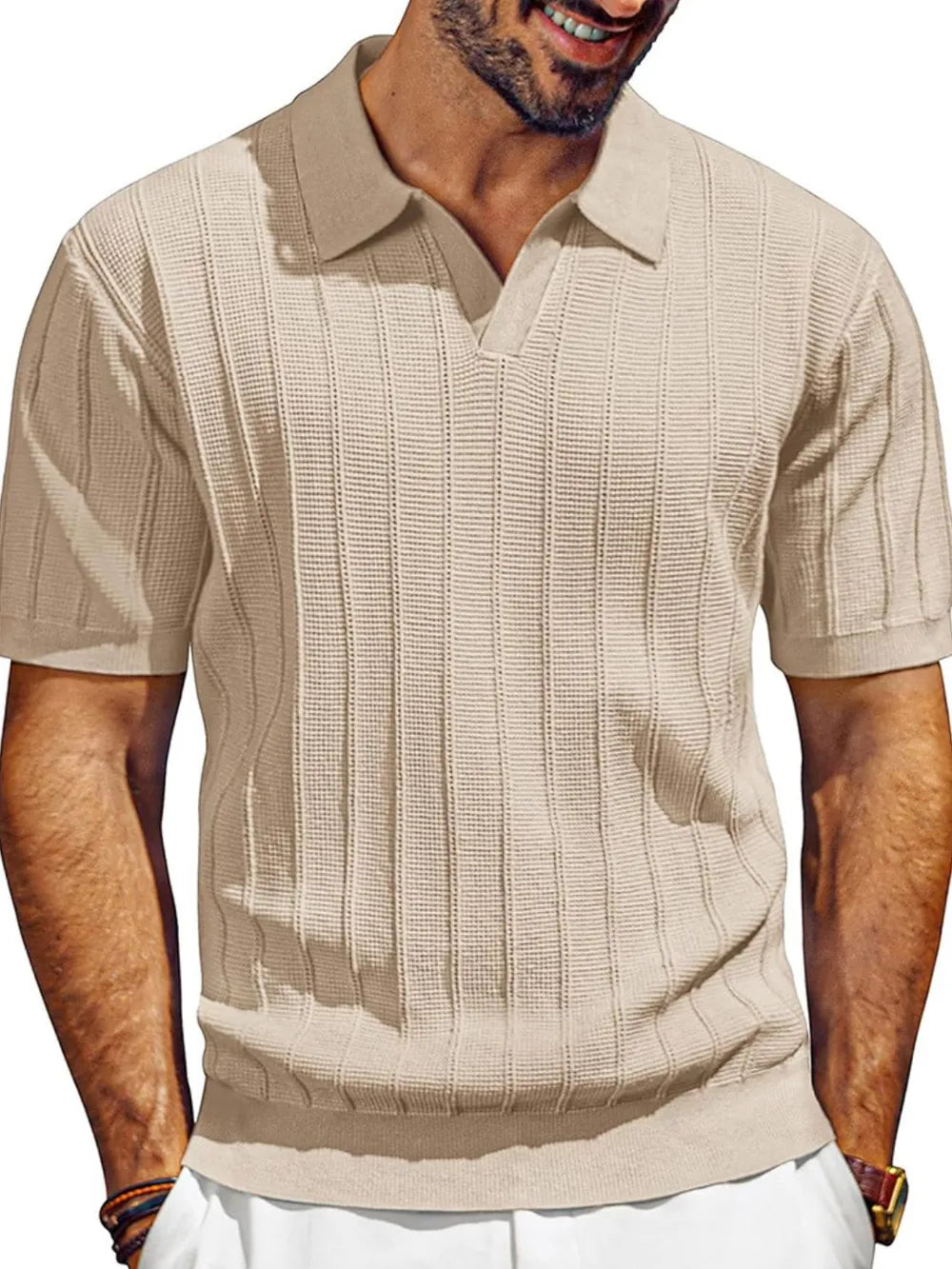 Men's Full Size Textured Collared Neck Short Sleeve Polo Plus Size.