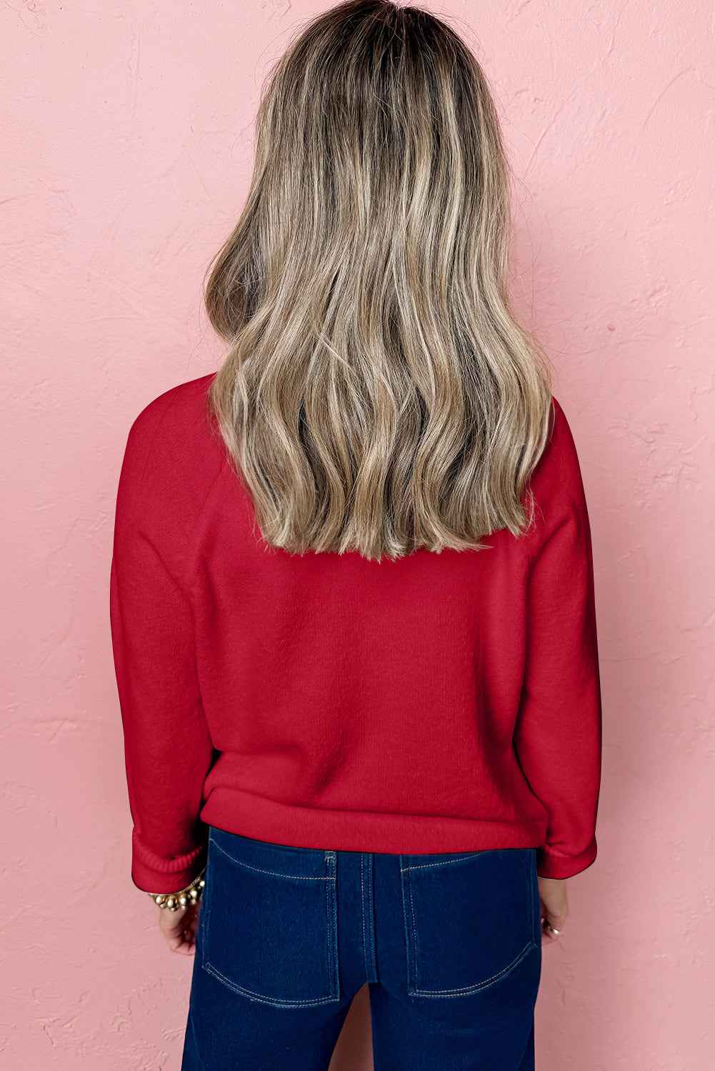 Racing Red MERRY Letter Pattern Christmas Raglan Sleeve Sweater