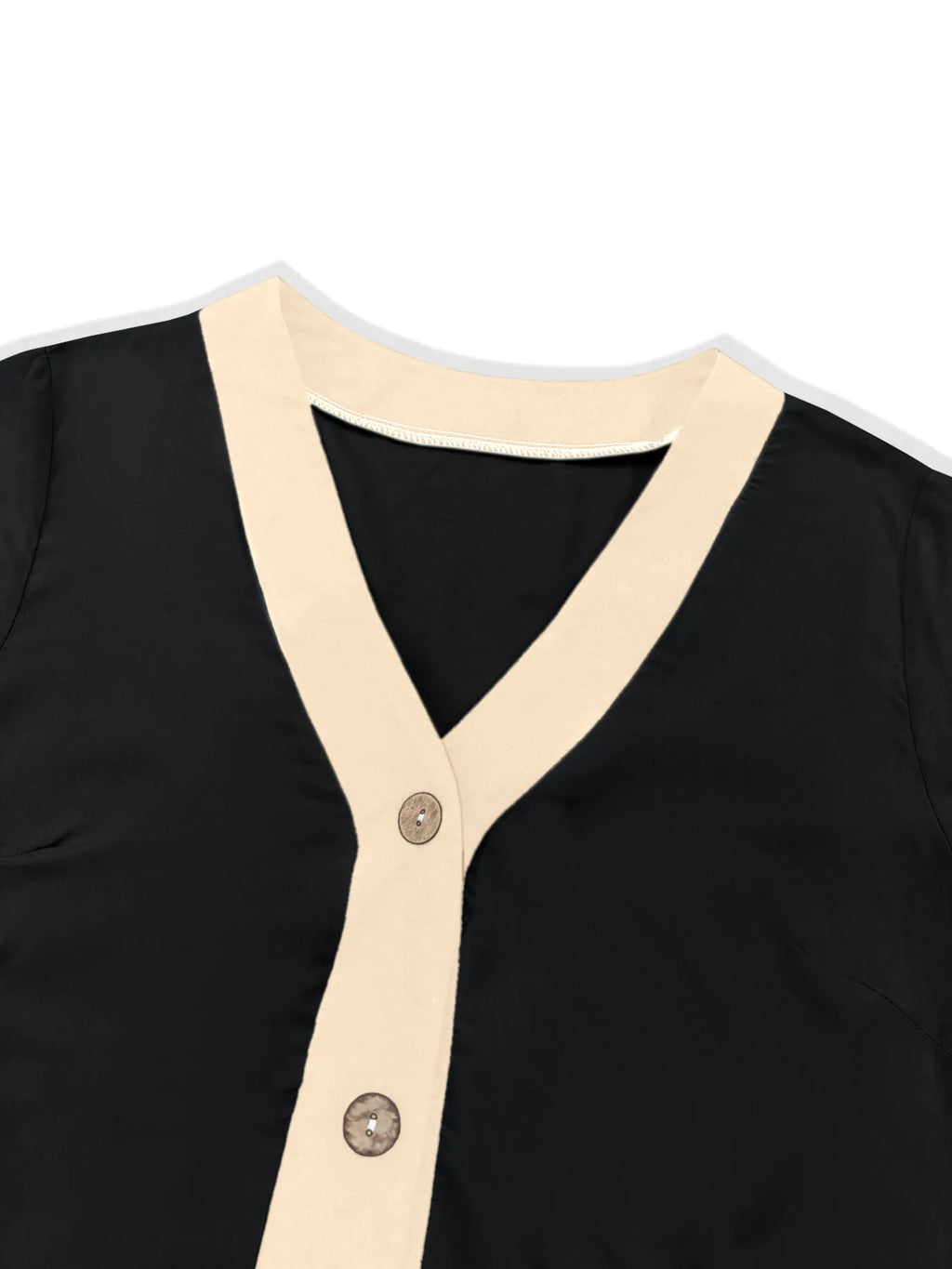 Button-Front Contrast Trim Midi Dress.