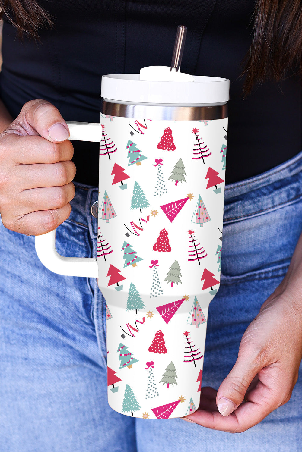 White Cartoon Christmas Tree Printed Thermos Cup 40oz Dear-Lover Dropshipping