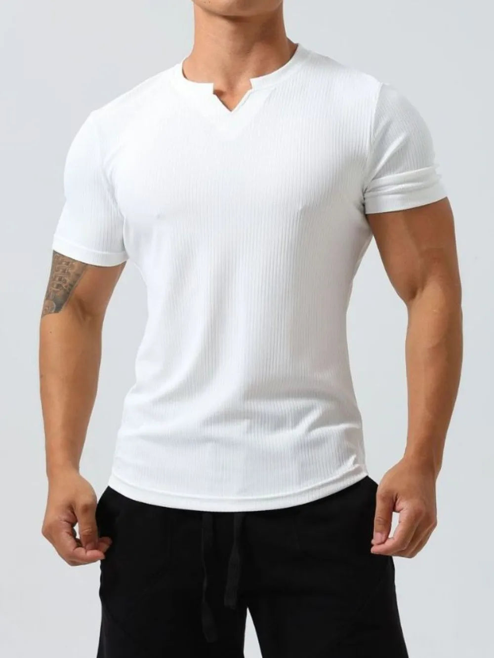 Men's Plus Size Notched Short Sleeve T-Shirt.