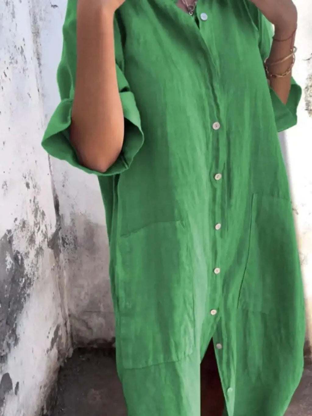 Full Size Casual Linen Button-Down Shirt Dress Plus Size.