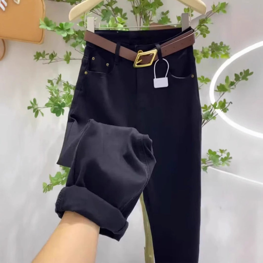 Women Summer Thin Large Size Pear Shape Slimming High Waist Elastic Nine-Point Trousers