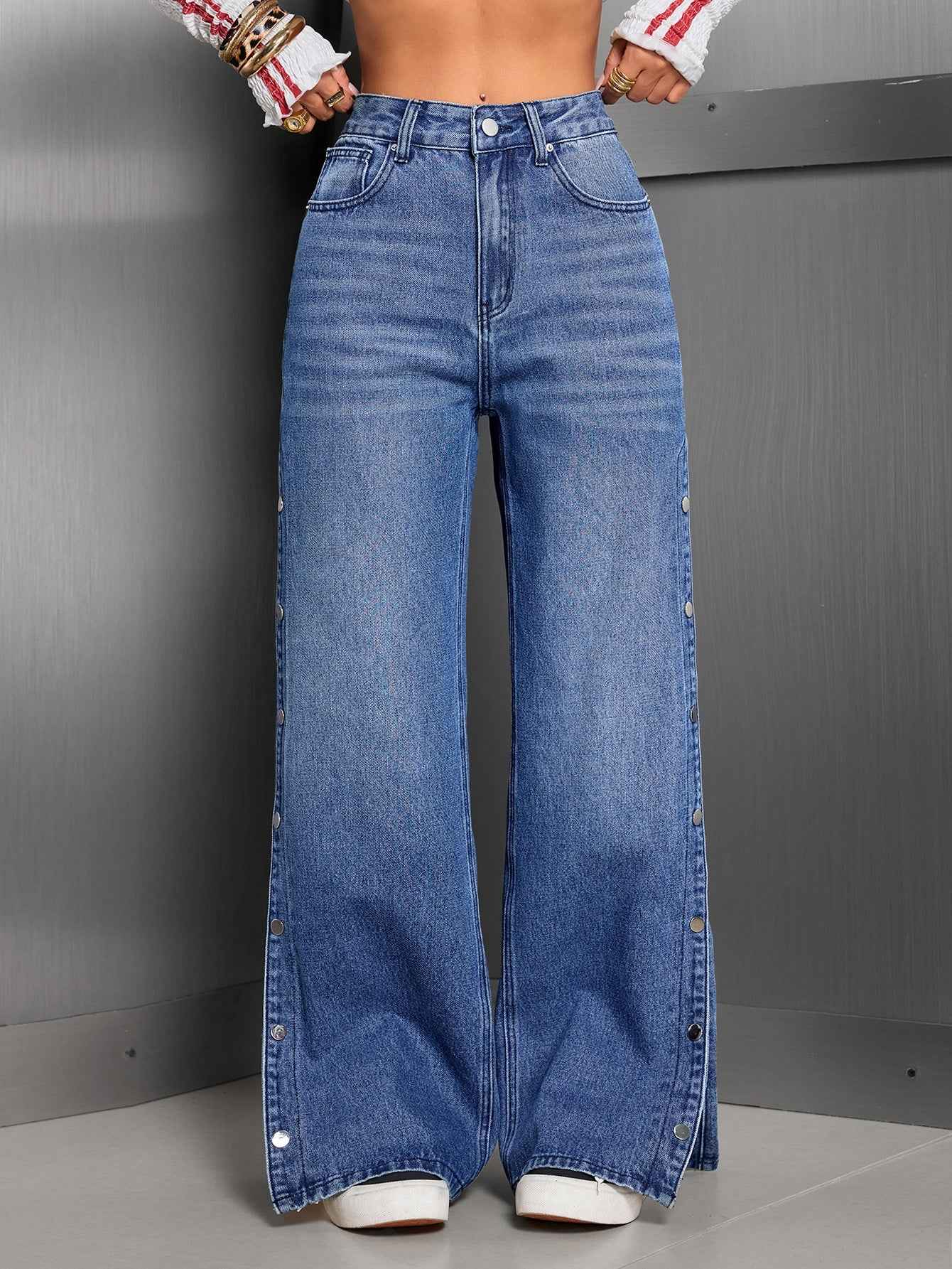 High-waisted Relaxed-fit Button-fly Straight-leg Jeans