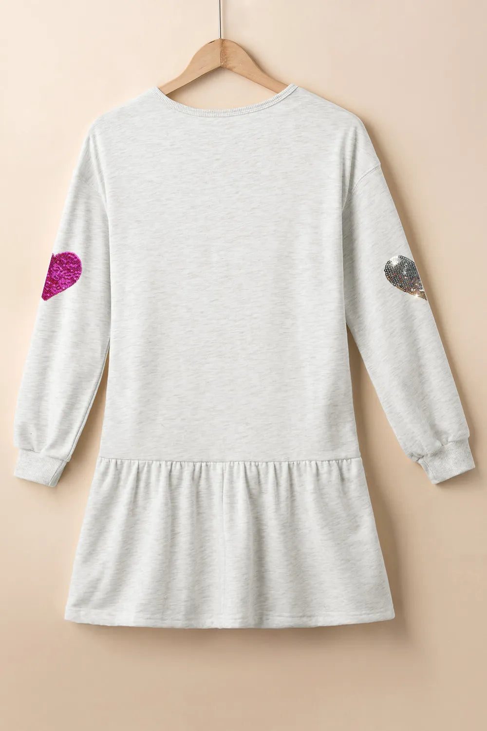 Sequin Heart Round Neck Long Sleeve Mini Dress.