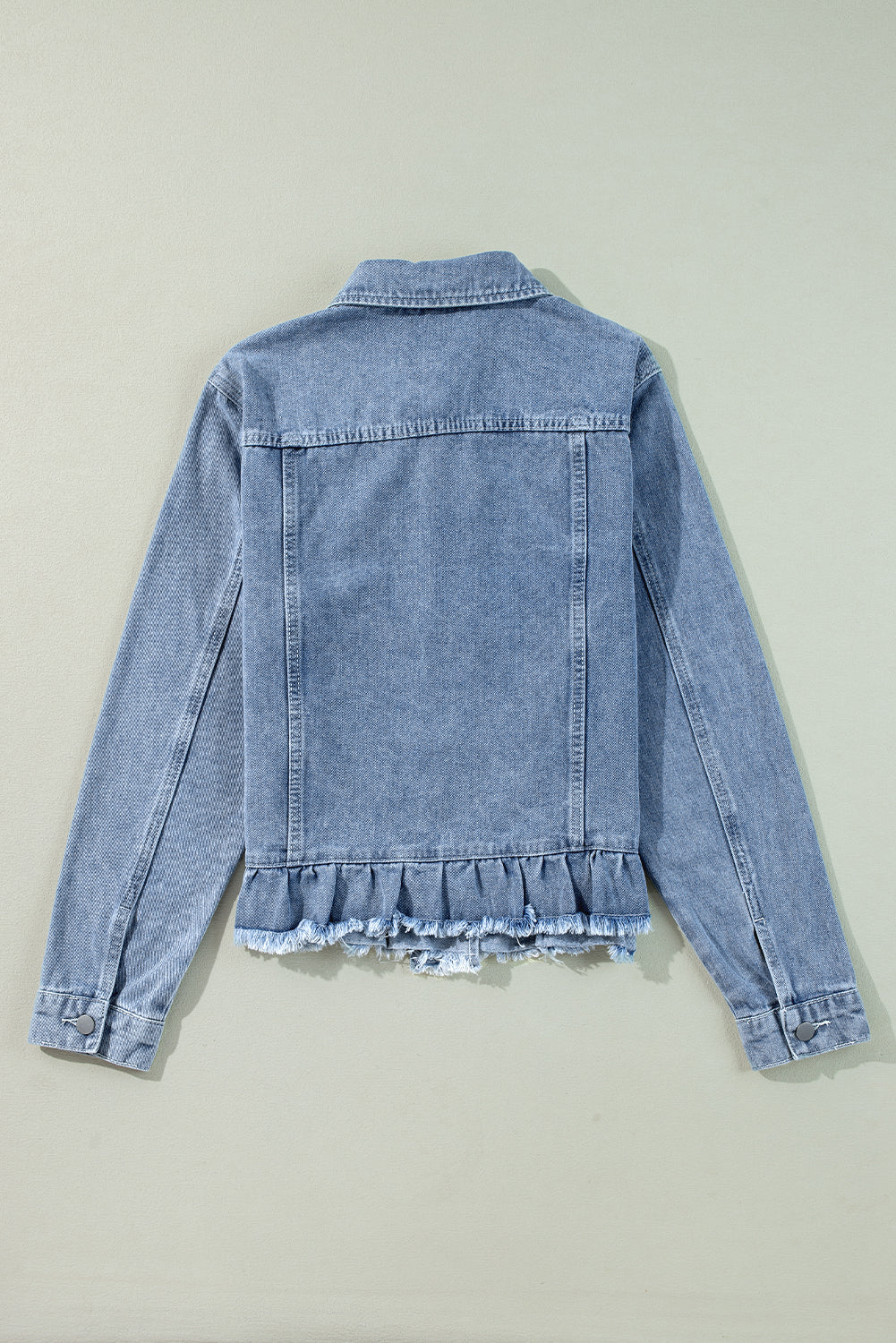 Beau Blue Ruffle Raw Hem Flap Pockets Denim Jacket Dear-Lover Dropshipping