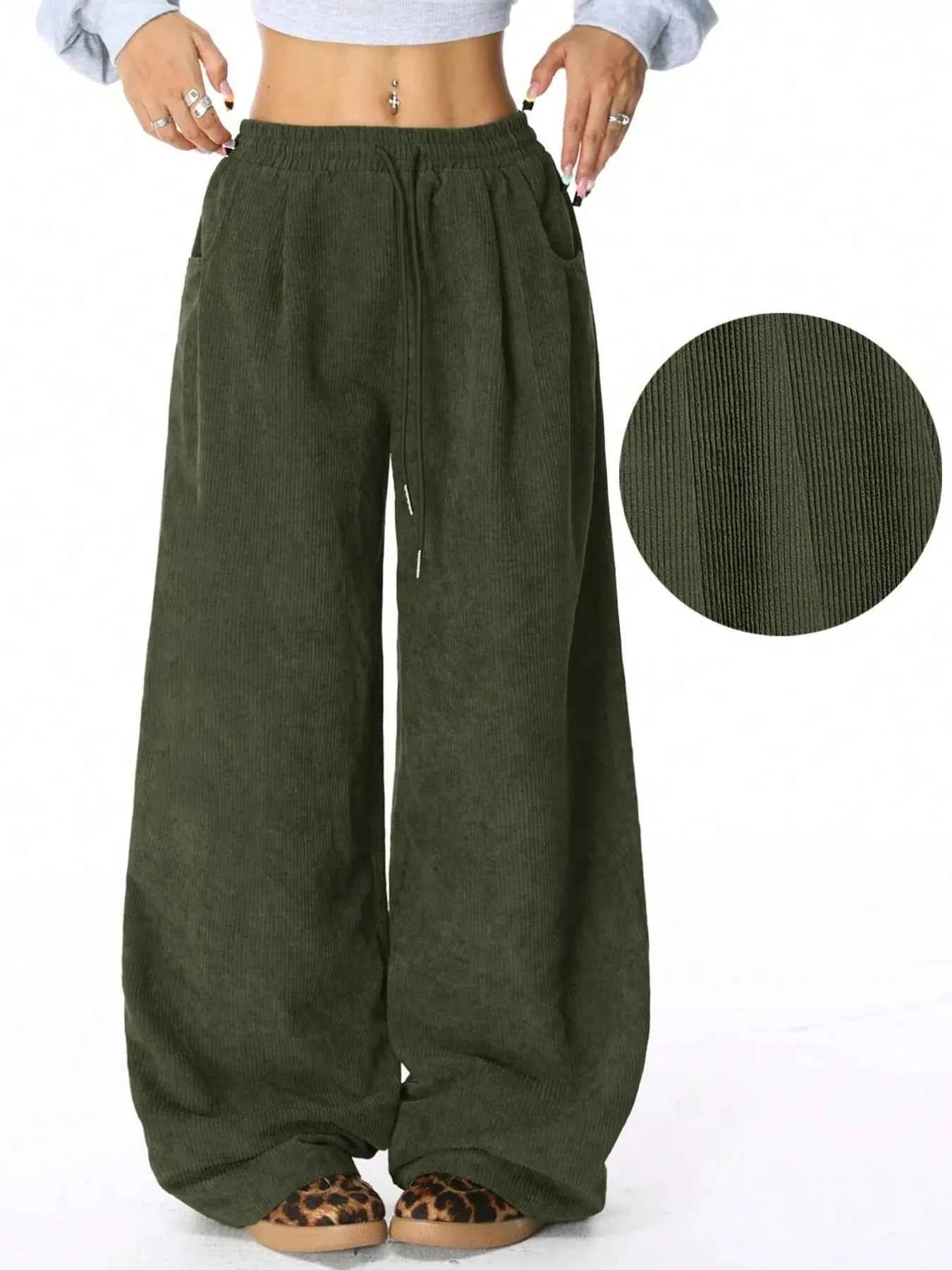 Drawstring Wide Leg Pants.