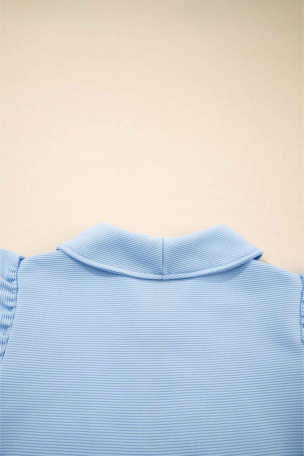 Beau Blue Textured Ruffled Sleeve Zipped Top and Wide Leg Pants Set