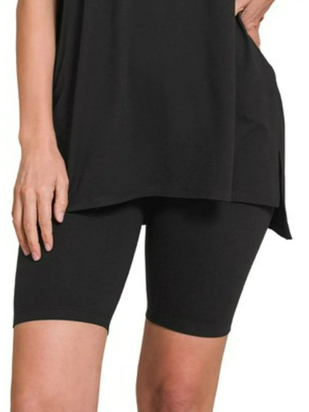 Zenana Brushed Dty Microfiber Round Neck Top and Biker Shorts Set.