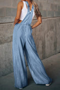 Distressed Wide Leg Denim Overalls.