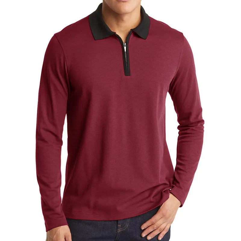 Men's Classic Long Sleeve Contrast Collar Polo Shirt.