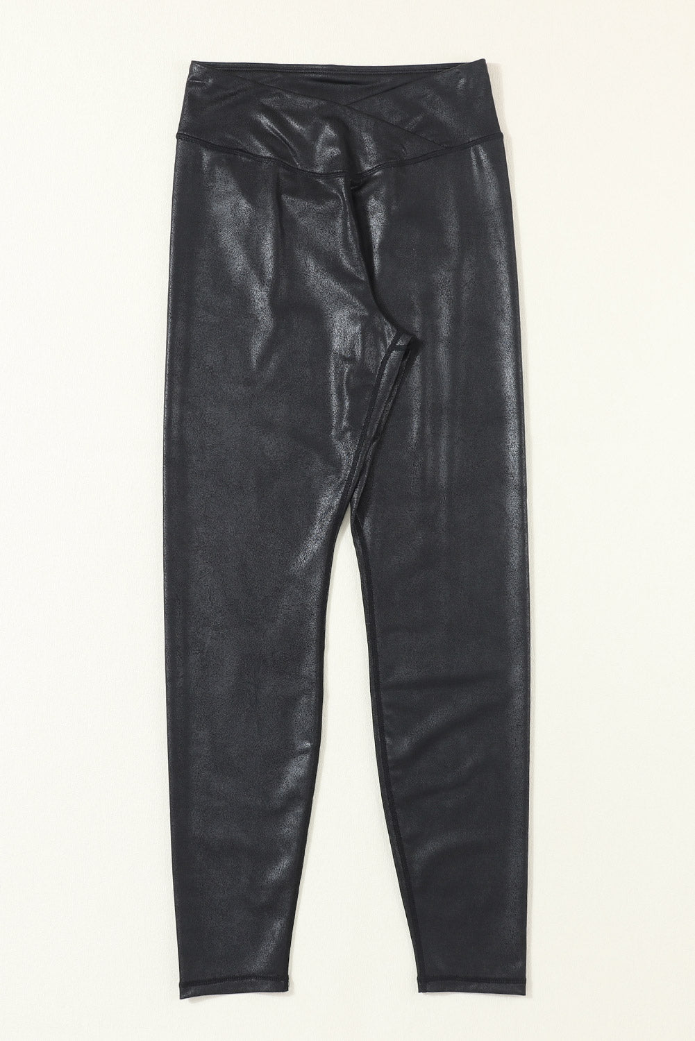 Black Crossed Dip Waist Sleek Leather Leggings Dear-Lover Dropshipping