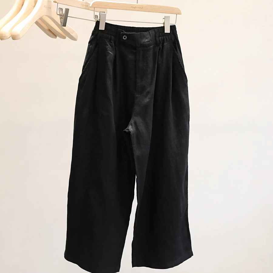 Summer New Loose Linen Casual Pants for Women Pear-shaped Figure Loose Slim Wide-leg Nine-point Pants