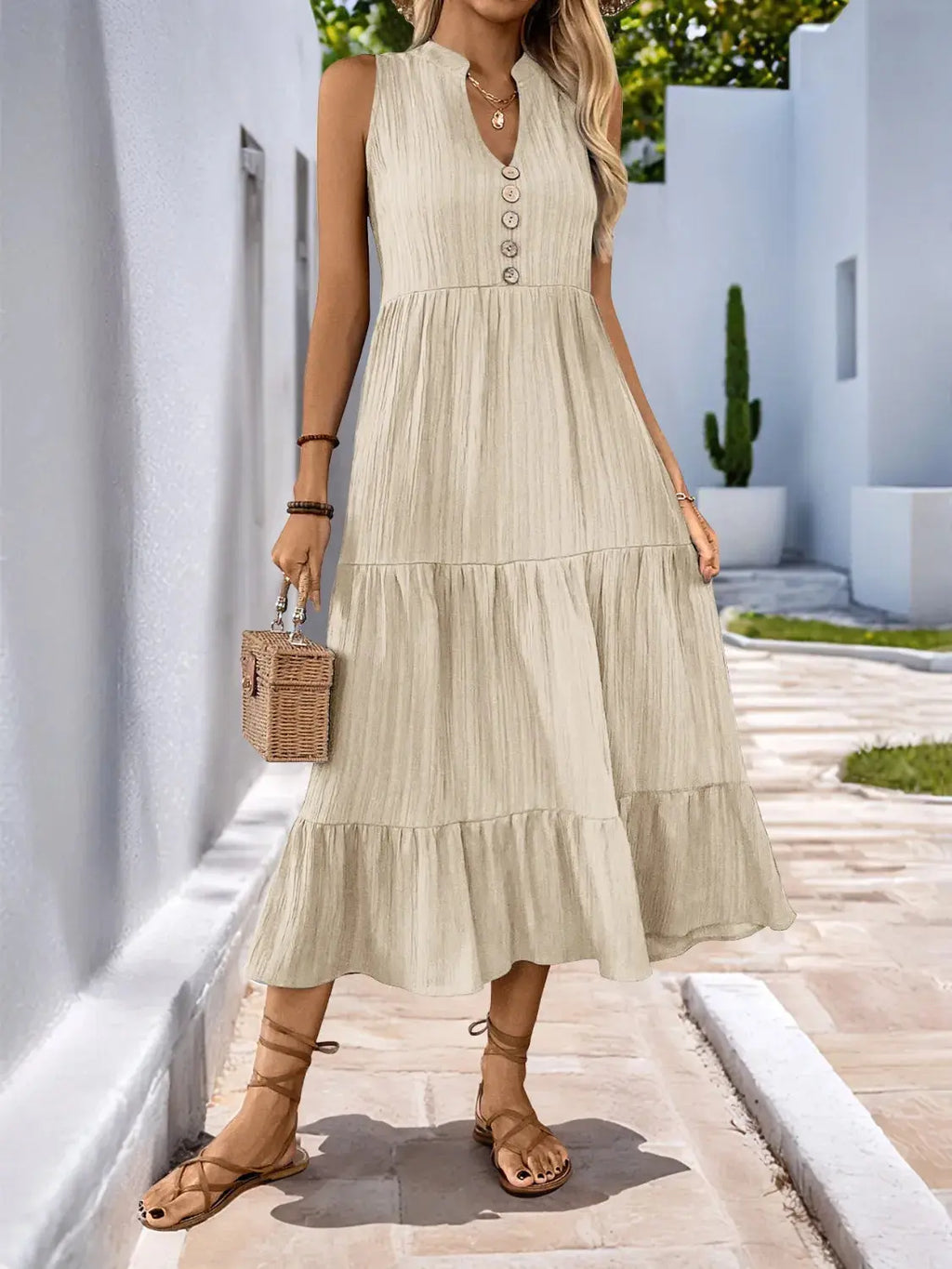 Sleeveless Midi Tiered Dress.
