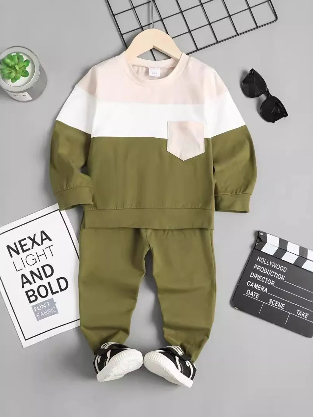 Children's Color Block Top and Pants Set.