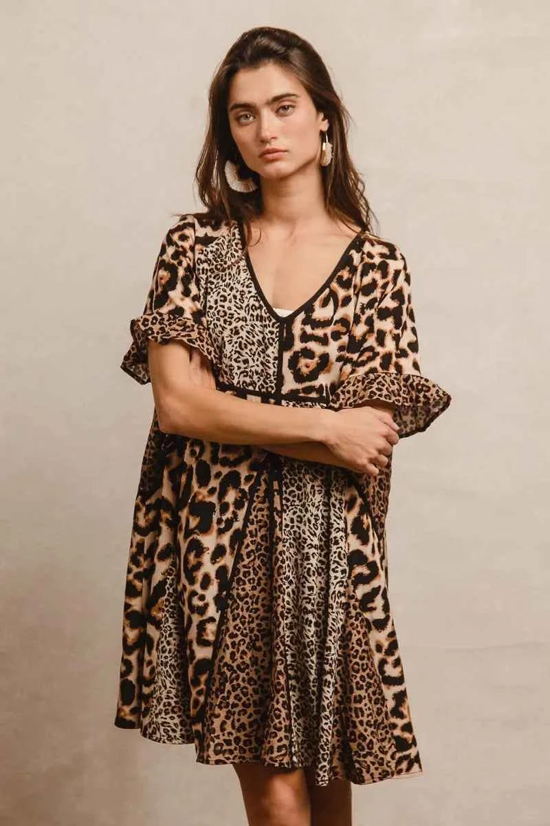 BiBi Leopard Prints Mix and Match Short Sleeves Dress.