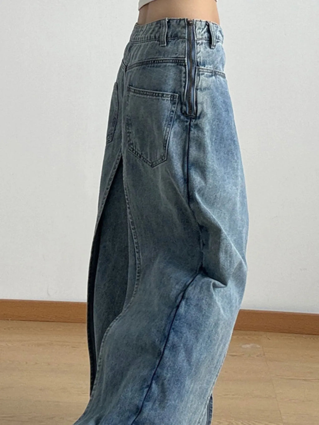Wide Leg Wash women Patchwork Jeans.