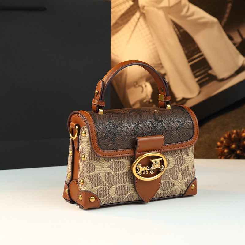 Leather Small Square Bag for Women, Fashionable Magenta Color, Handheld Mini Bag, Elegant and Stylish, Shoulder Crossbody Bag
