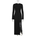 Sexy slit slightly flared long sleeved collar dress for women