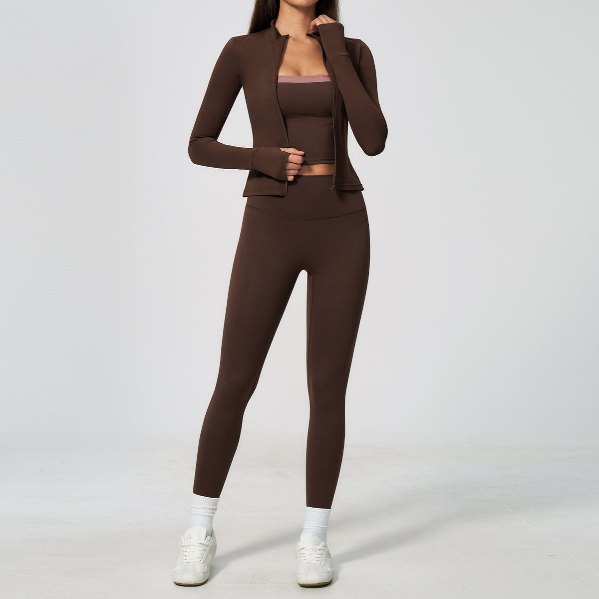 Fitness Wear Set Women's Slim Fit Quick-Dry Breathable 3-Piece Workout Outfit Open Front Yoga Suit