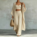 Loose cardigan short strap high waist wide leg pants set eprolo