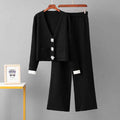 Cardigan suit sweater+slim straight leg pants two-piece set