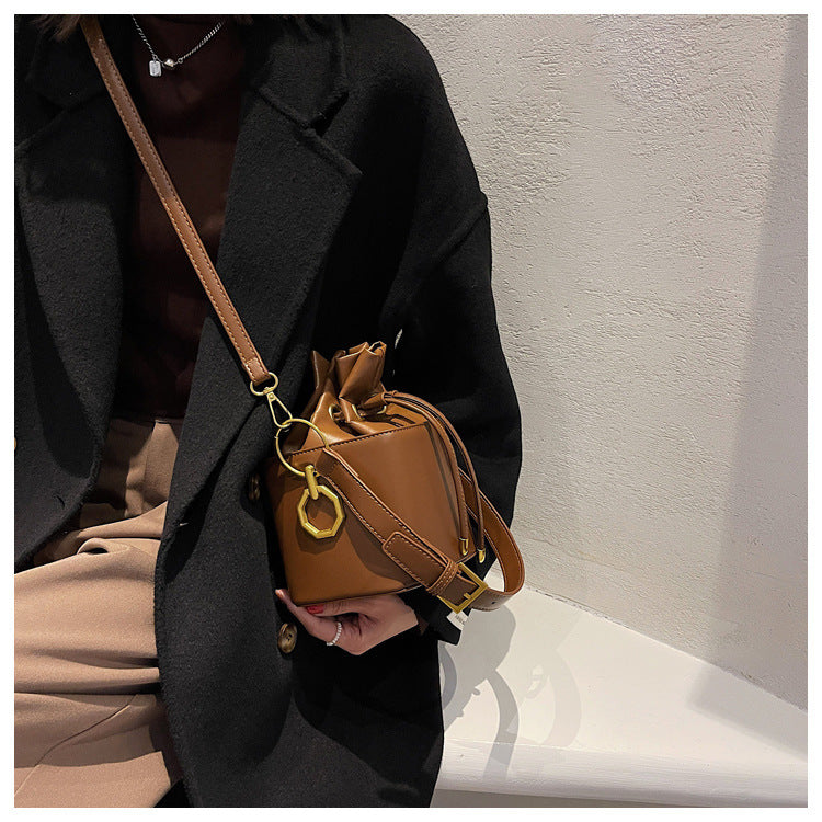 Small Drawstring Bucket Bag with Crossbody Strap