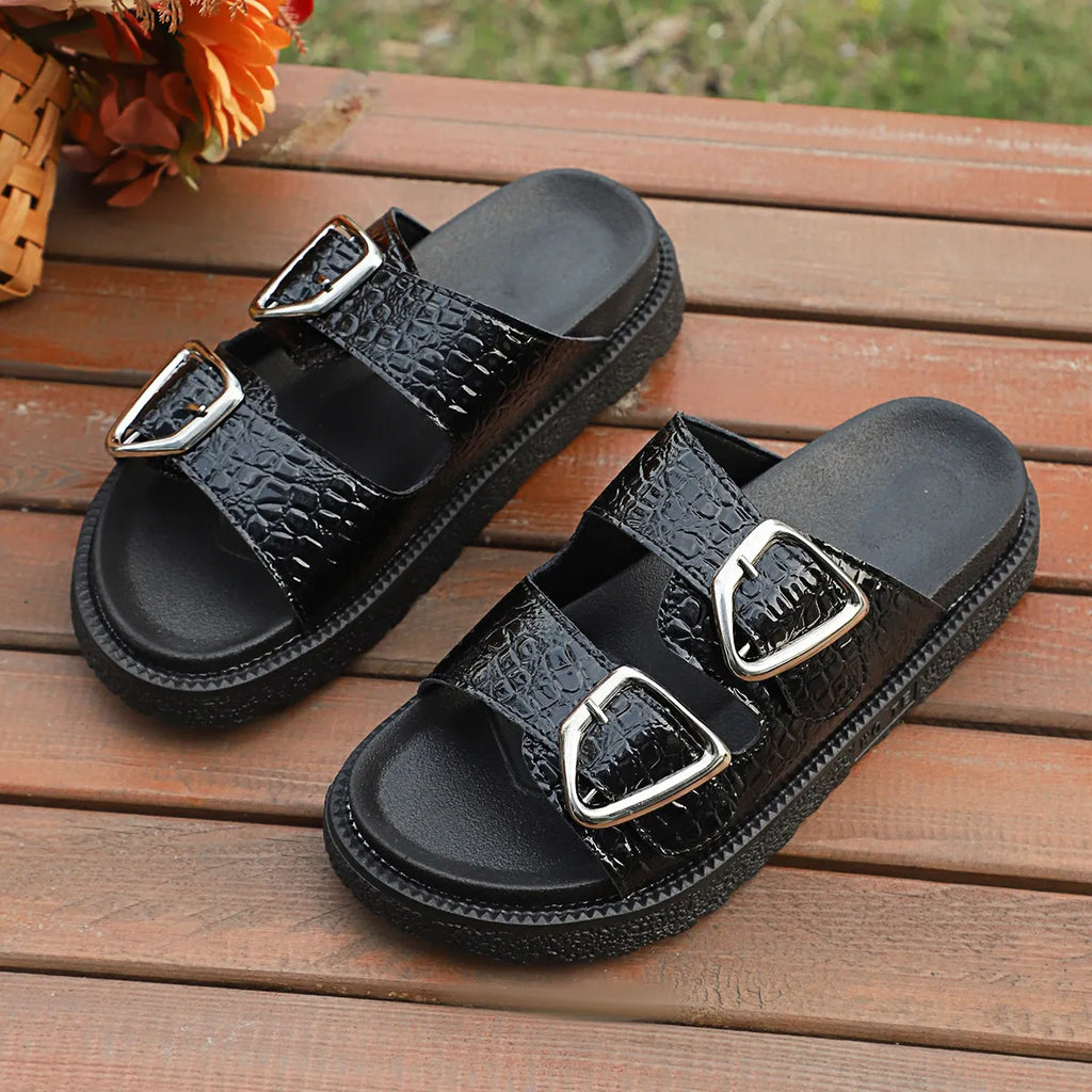 Double Buckle Platform women Sandals.