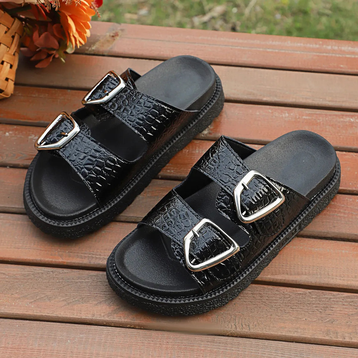 Double Buckle Platform women Sandals.