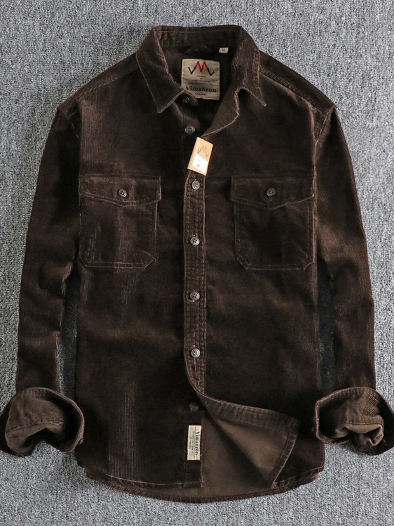 Brown Corduroy Long Sleeve Button Up Shirt for MEN.