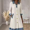 Womens Buttoned Long-Sleeve Corduroy Patchwork Denim Dress