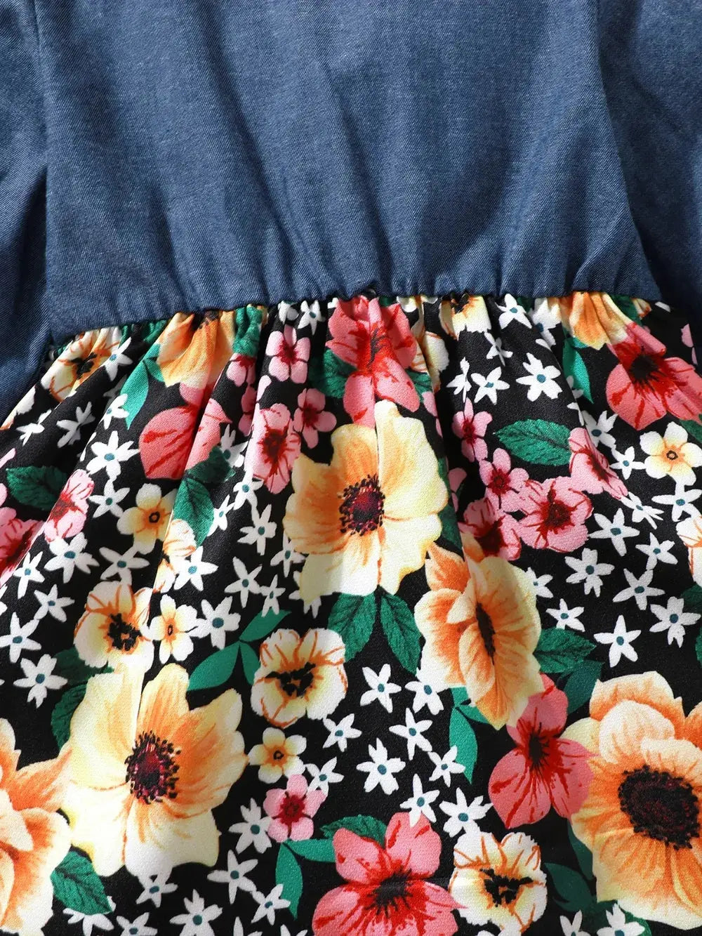 Children's Ruffled Bow Contrast Floral Dress with Headband.