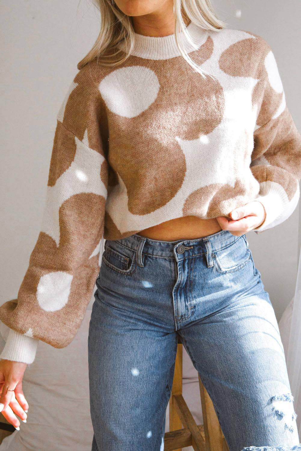 Khaki Big Flower Pattern Drop Shoulder Sweater Dear-Lover Dropshipping