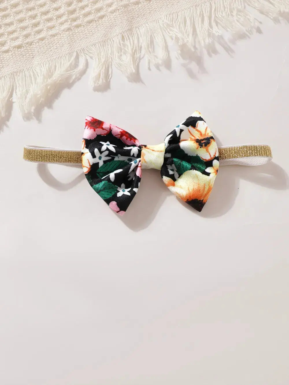 Children's Ruffled Bow Contrast Floral Dress with Headband.