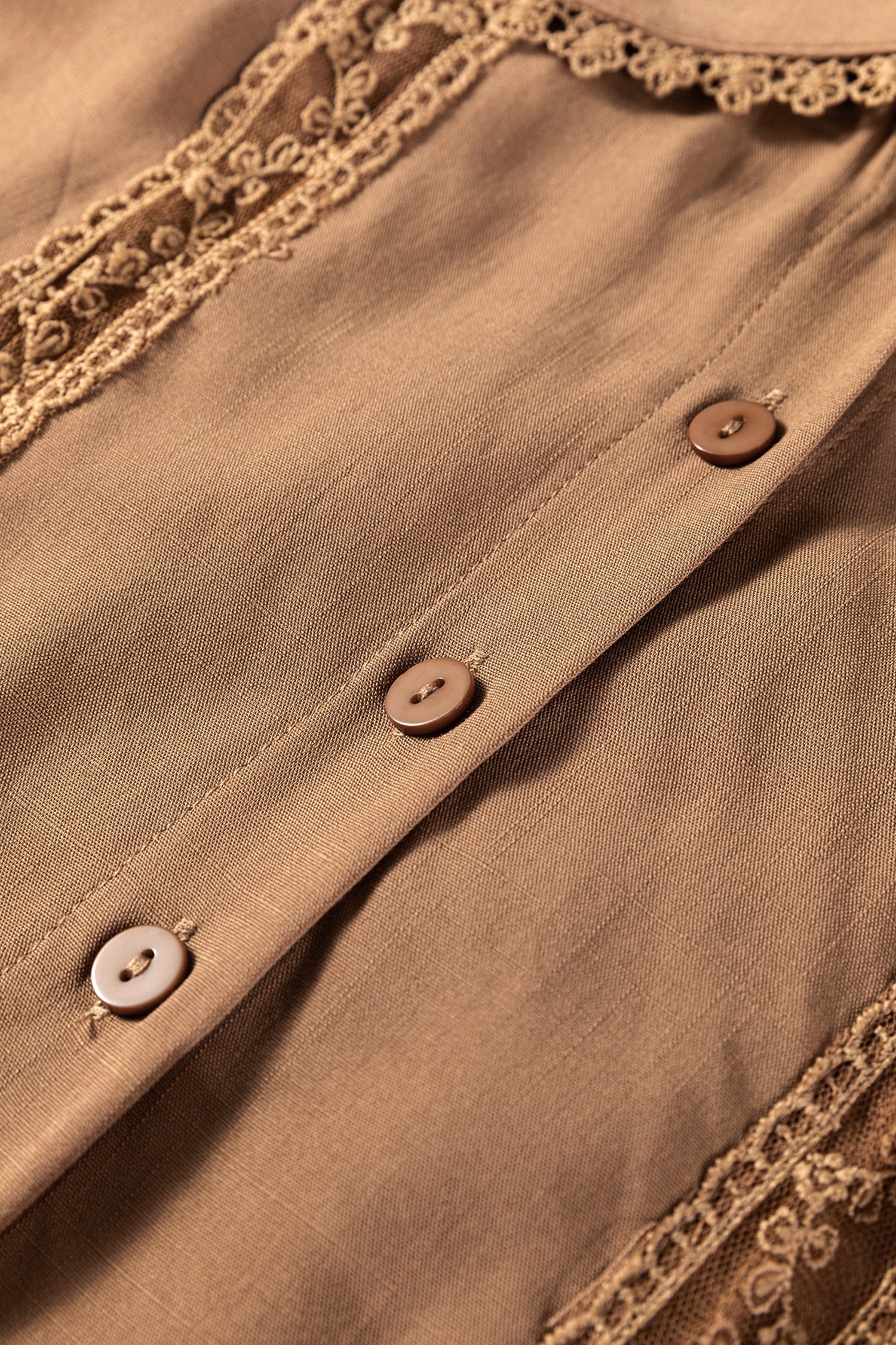 Straw Yellow Lace Trim Peter Pan Collar Long Sleeve Mini Shirt Dress Dear-Lover Dropshipping