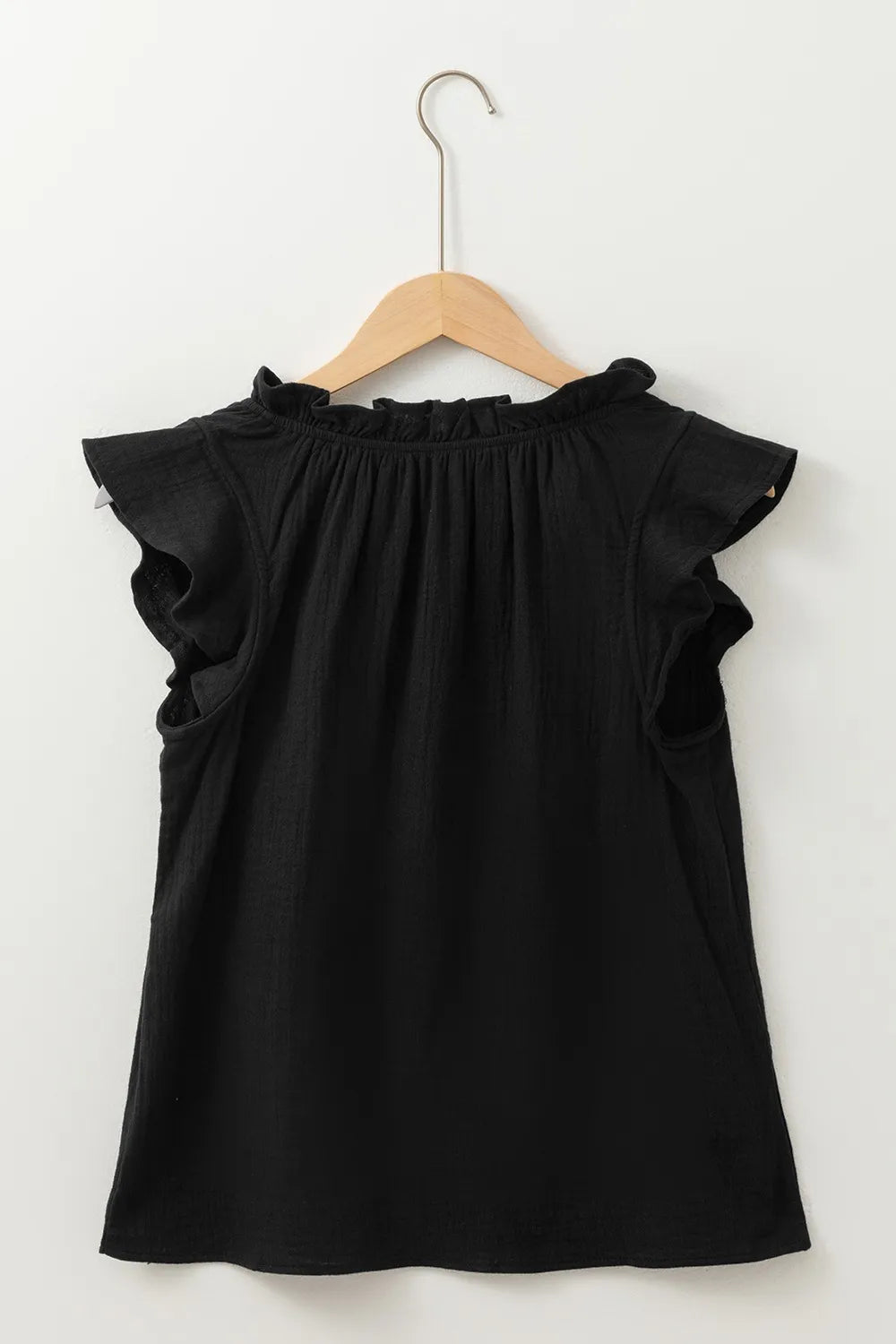 Ruffled Shoulder Notched Shift Tank Top.