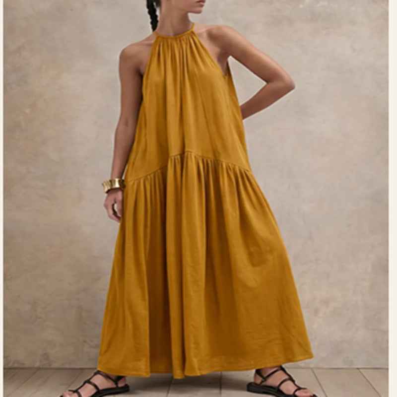 Halter-neck Sleeveless Cotton-linen Dress