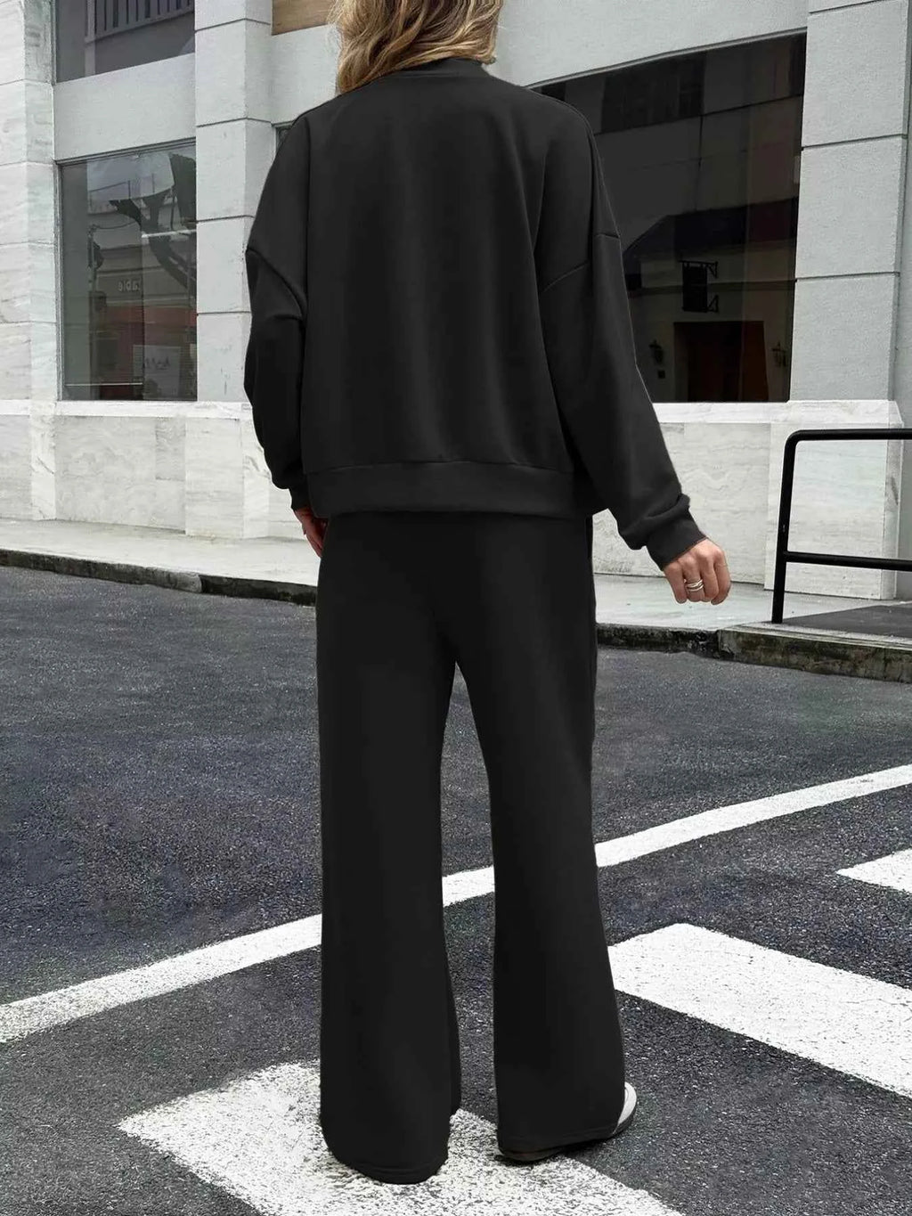 Zip Up Drop Shoulder Top and Pants Set